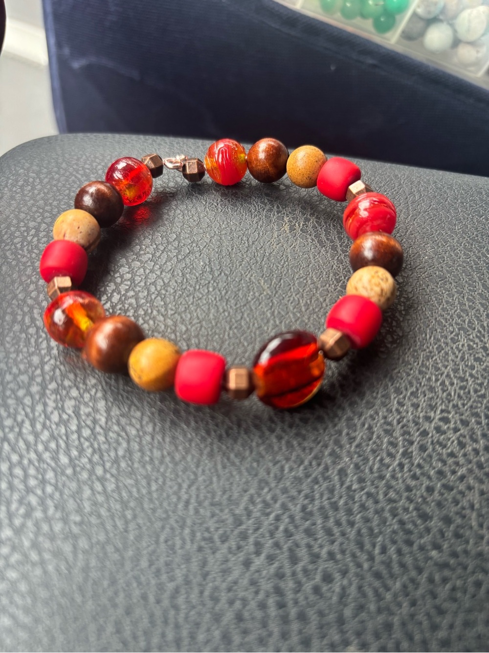 Red Beaded Women’s wire Bracelet - Handcrafted